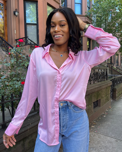 pink button up shirt