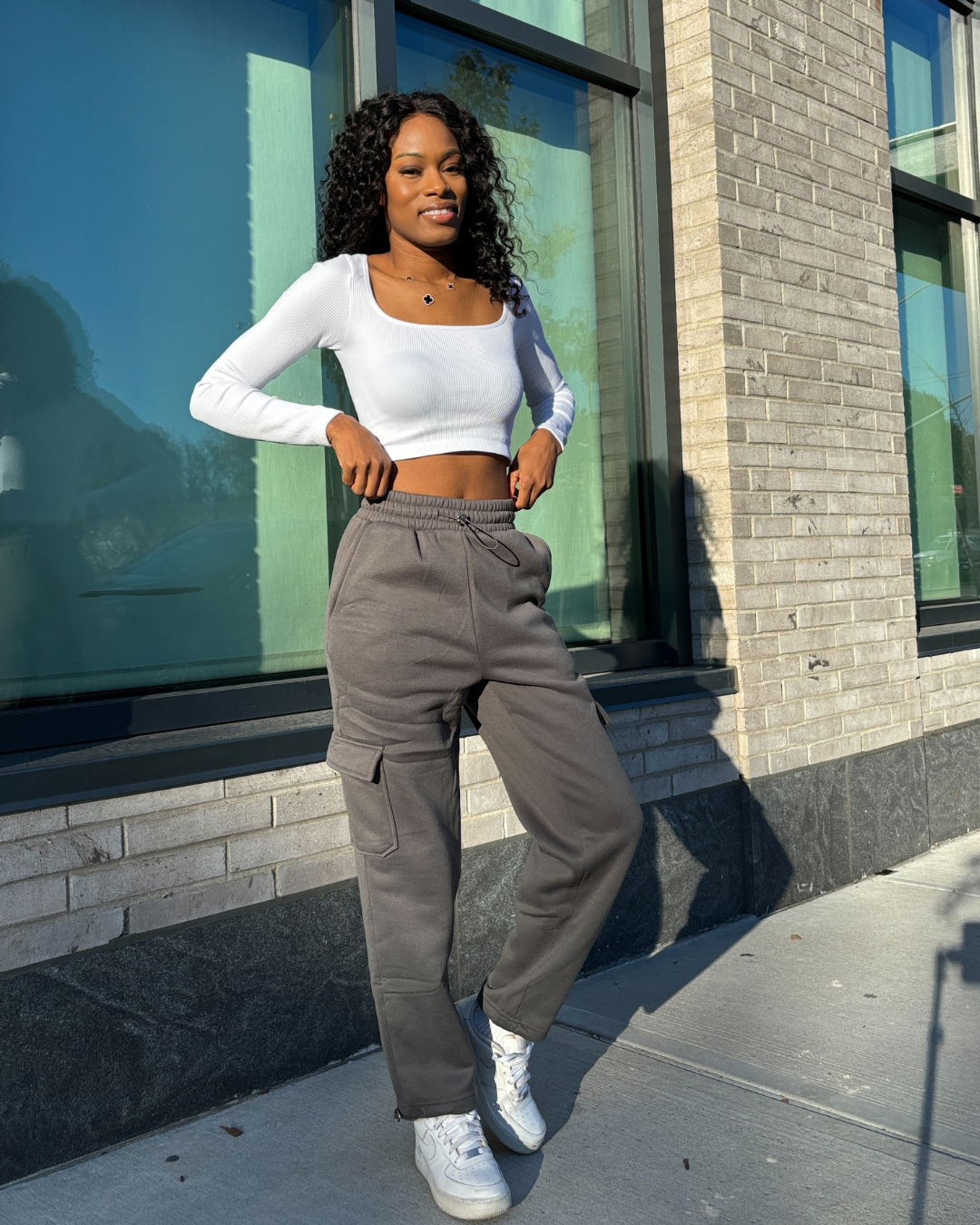 women's fleeced lined cargo sweatpants