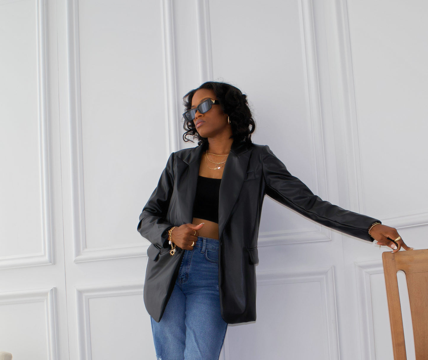 women's black leather blazer