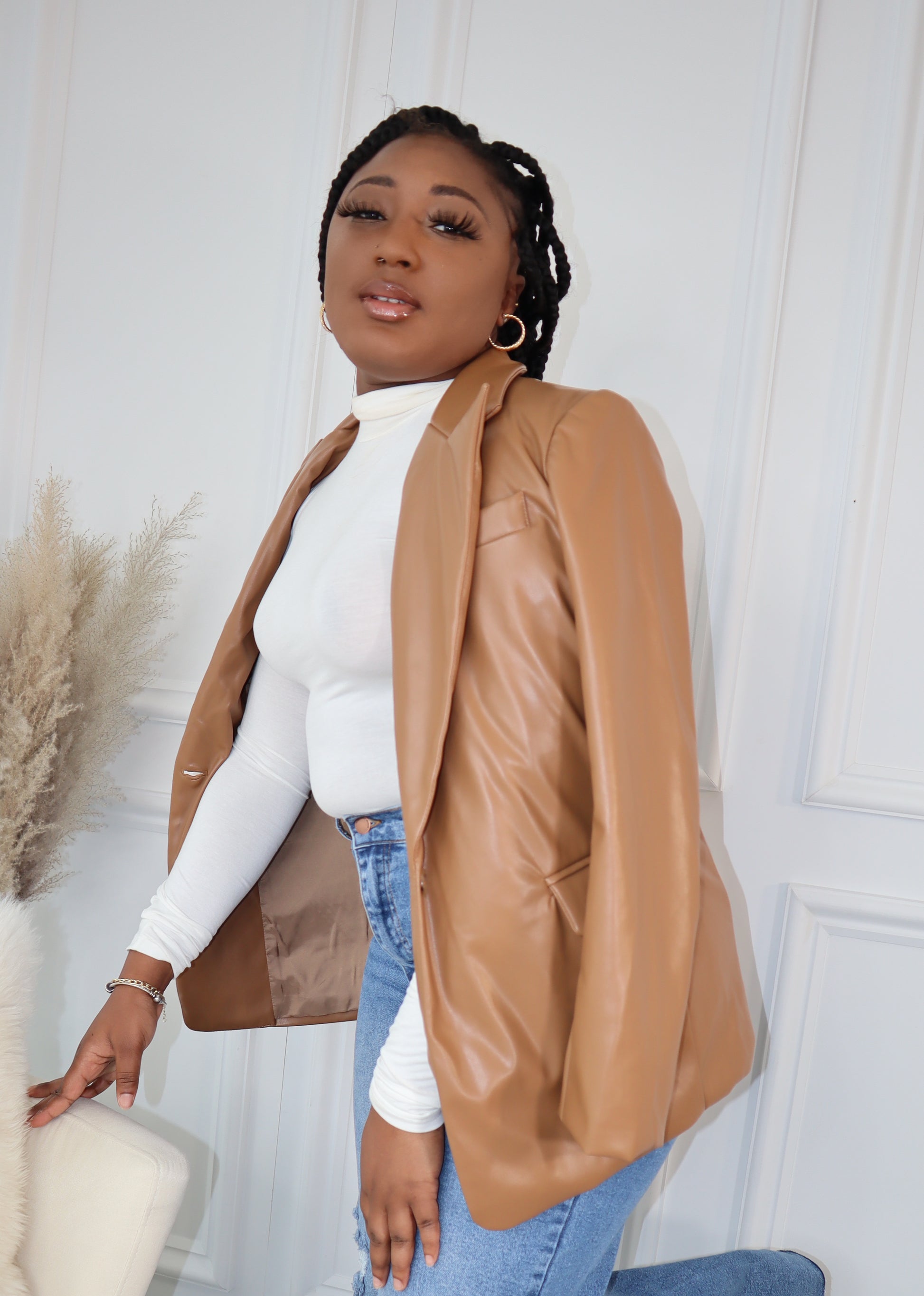 camel leather blazer jacket