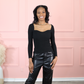 black long sleeve sweetheart top 