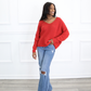 women's red open back sweater top 